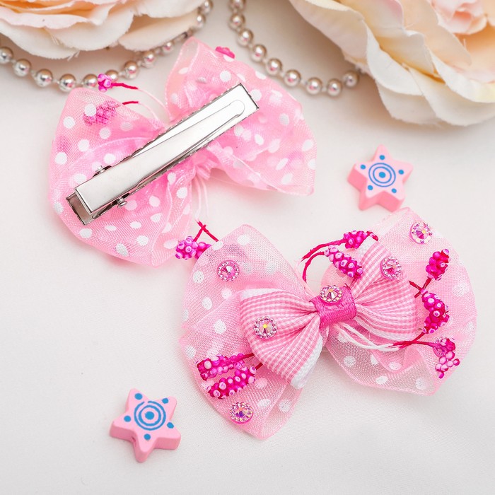 Зажим для волос "Очаровашка" розовый, бантик декор (цена за пару)