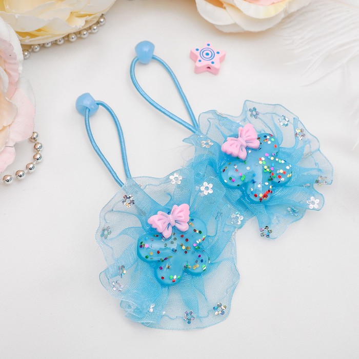 Резинка для волос "Маленькая модница" голубые бабочки (цена за пару)