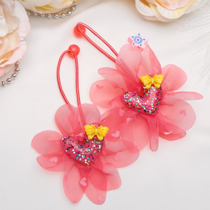 Резинка для волос "Маленькая модница" оранжевые сердечки (цена за пару)