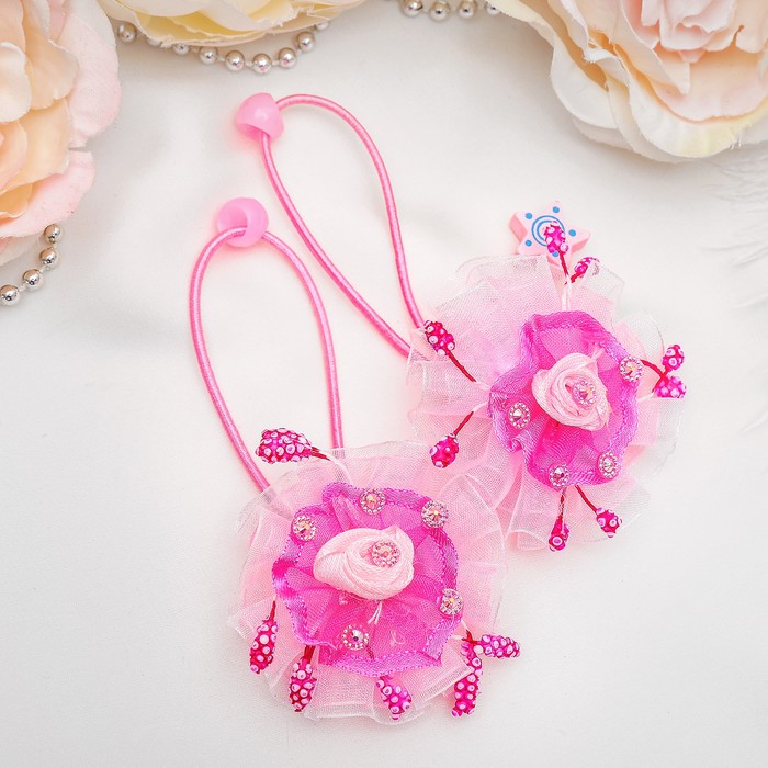 Резинка для волос "Маленькая модница" розы с декором (цена за пару)