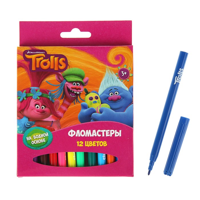 Фломастеры 12 цветов "Тролли"