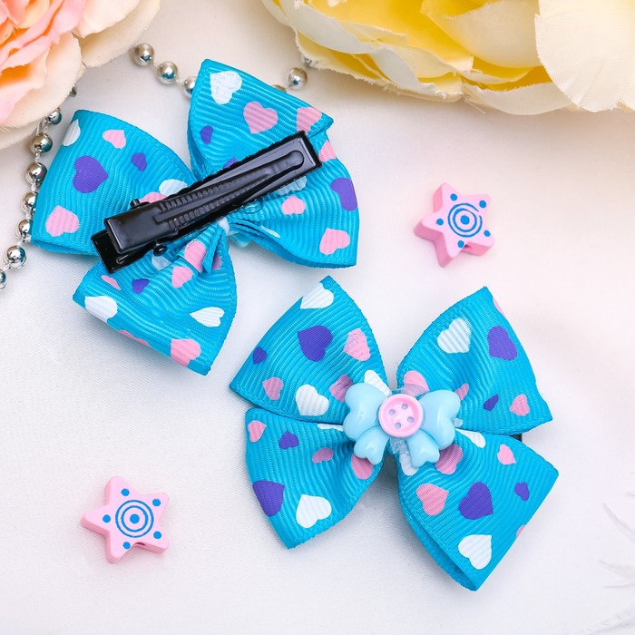 Зажим для волос "Бантик декор" 5 см бант пуговка сердца микс