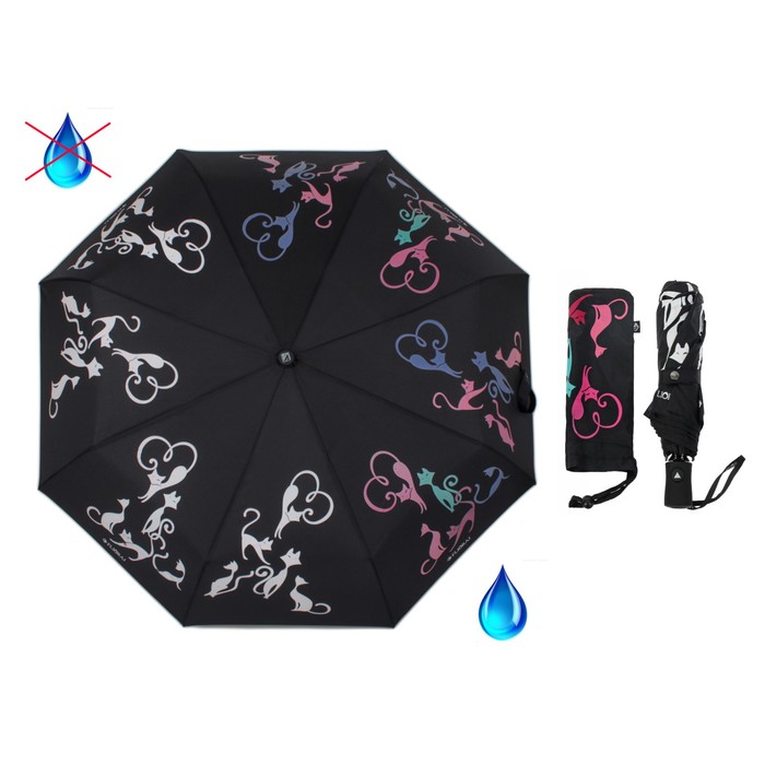 Зонт полуавтоматический "Богиня кошка ", R=50см, с проявляющимся рисунком, цвет чёрный