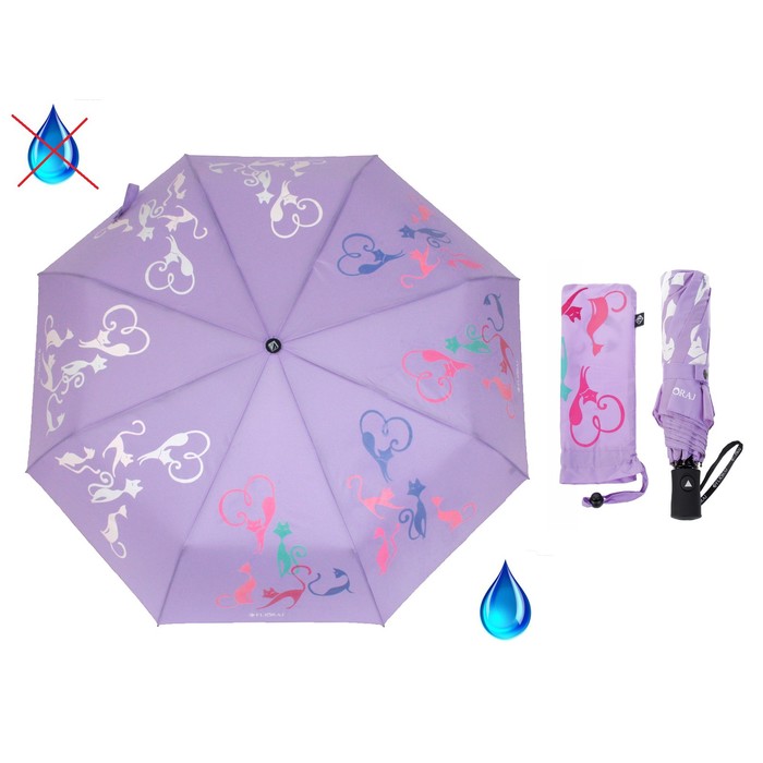 Зонт полуавтоматический "Богиня кошка ", R=50см, с проявляющимся рисунком, цвет сиреневый