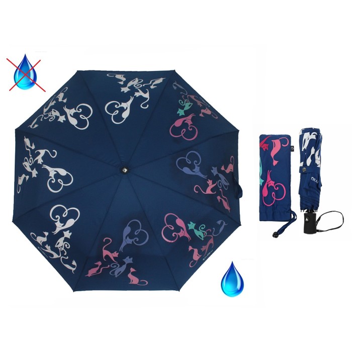 Зонт полуавтоматический "Богиня кошка ", R=50см, с проявляющимся рисунком, цвет тёмно-синий