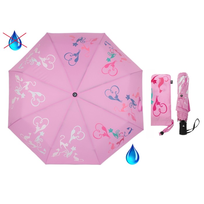 Зонт полуавтоматический "Богиня кошка ", R=50см, с проявляющимся рисунком, цвет розовый