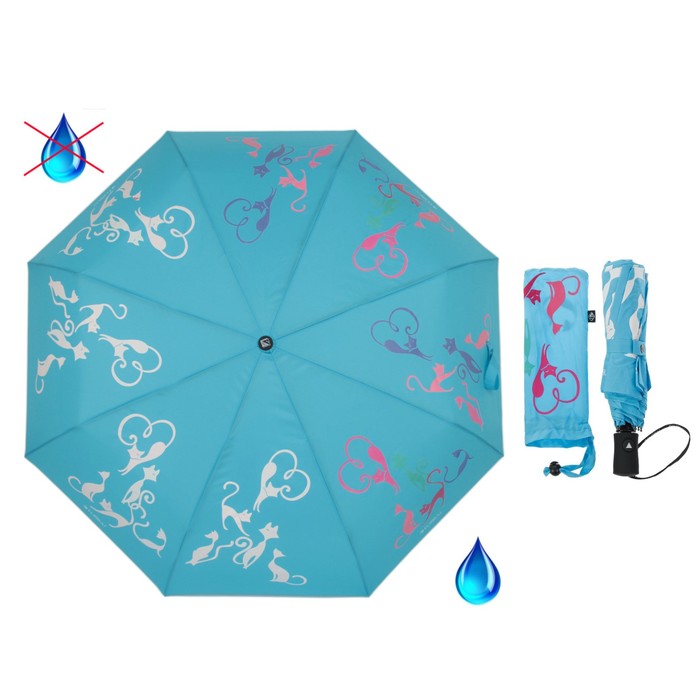 Зонт полуавтоматический " Богиня кошка", R=50см, с проявляющимся рисунком, цвет голубой