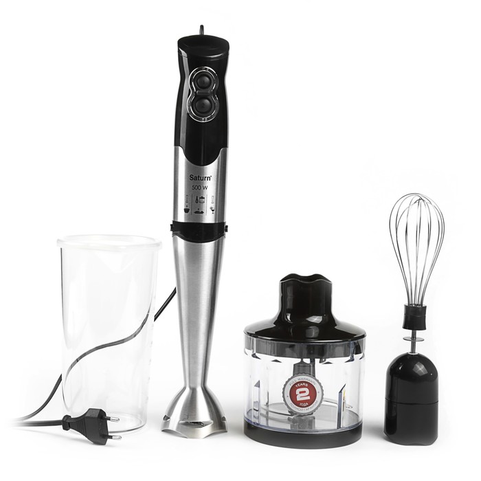 Блендер Saturn ST-FP9086, 500 Вт, измельчитель 0.4 л, венчик, стакан, серебристый