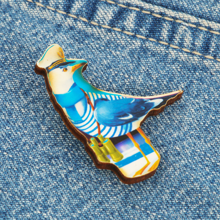 Значок деревянный «Мурманск» (чайка), 3,3 х 4,4 см