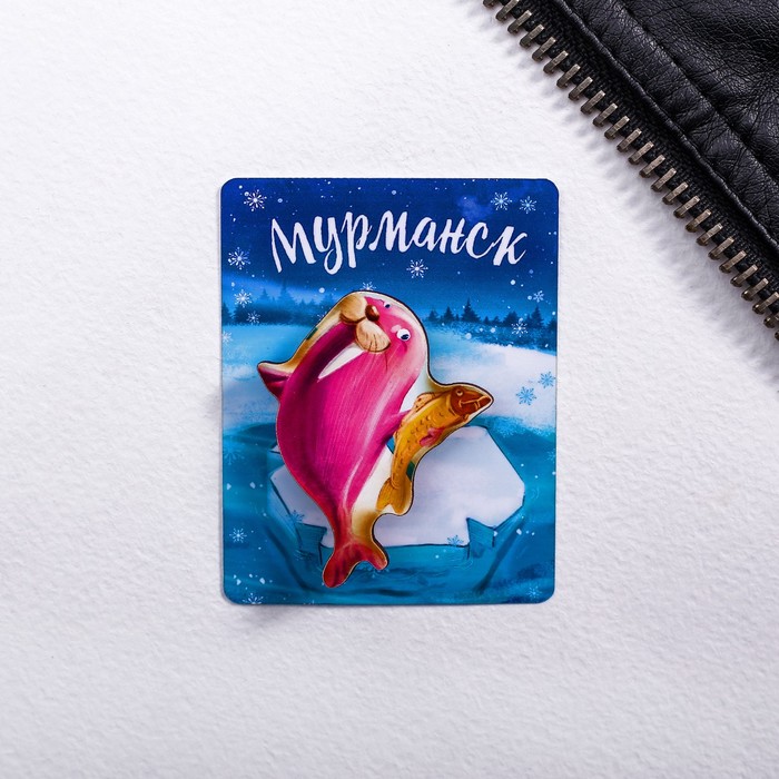 Значок деревянный «Мурманск» (морж), 4 х 3,9 см