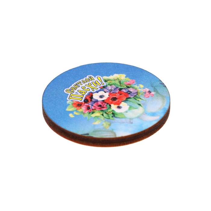 Магнит "Светлой Пасхи" цветы в вазе ; ассорти, 40 мм