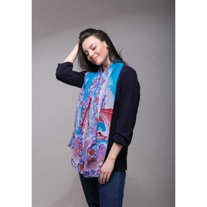 Палантин Этель "Москва", размер 50 х 160 см, цвет голубой