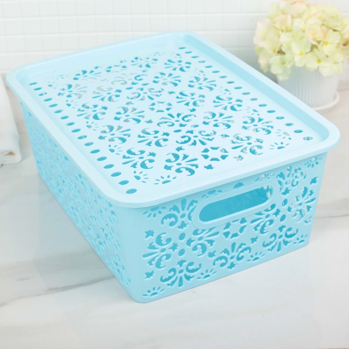 Контейнер для хранения с крышкой 31х23,5х12 см "Узор", цвет голубой
