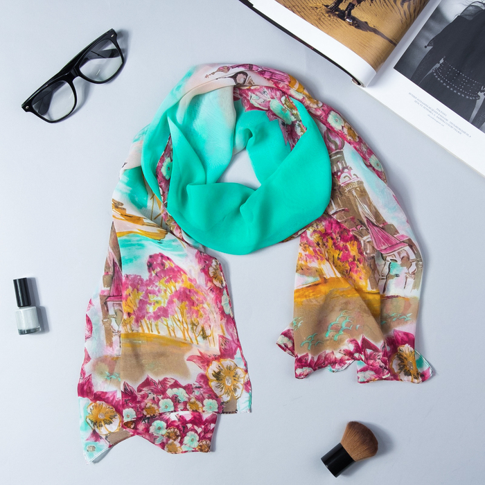 Палантин Этель "Москва", размер 50 х 160 см, цвет бирюзовый