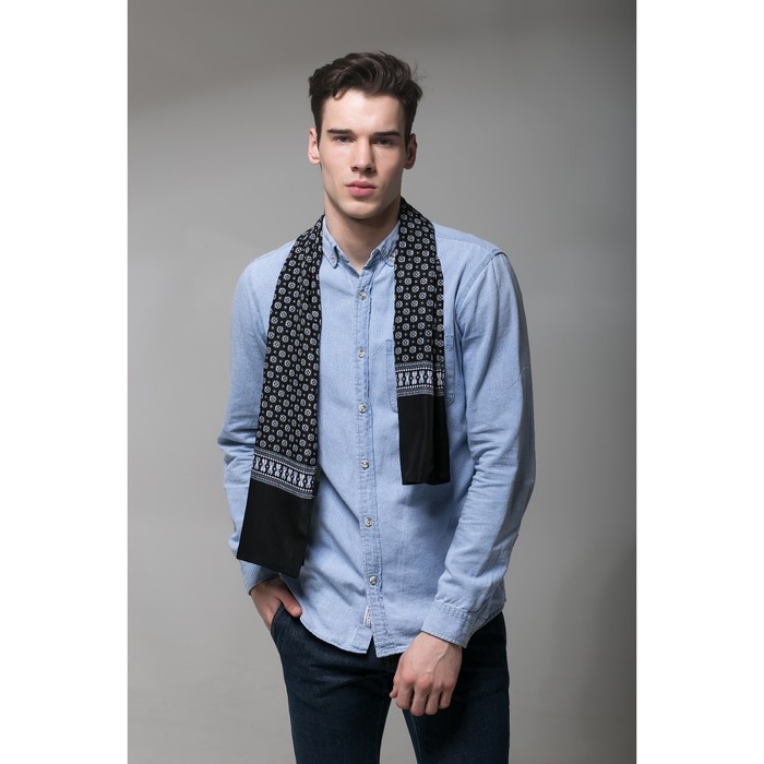 Палантин мужской Этель "Лучиано", размер 25 х 130 см, цвет чёрный/серый