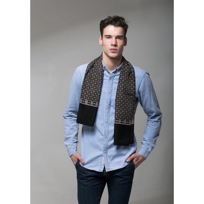 Палантин мужской Этель "Карлос", размер 25 х 130 см, цвет чёрный/бежевый