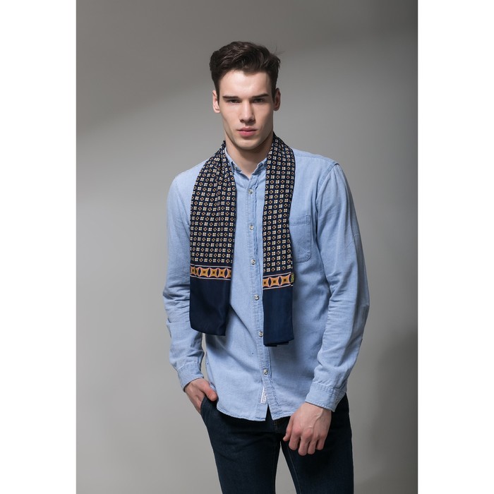 Палантин мужской Этель "Валентин", размер 25 х 130 см, цвет чёрный/бежевый