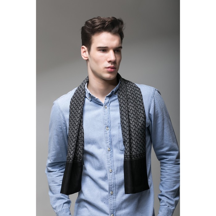 Палантин мужской Этель "Мартин", размер 25 х 130 см, цвет чёрный/серый