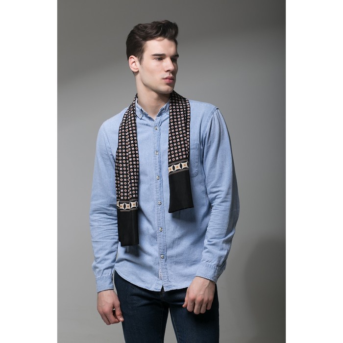 Палантин мужской Этель "Алессандро", размер 25 х 130 см, цвет чёрный/бежевый