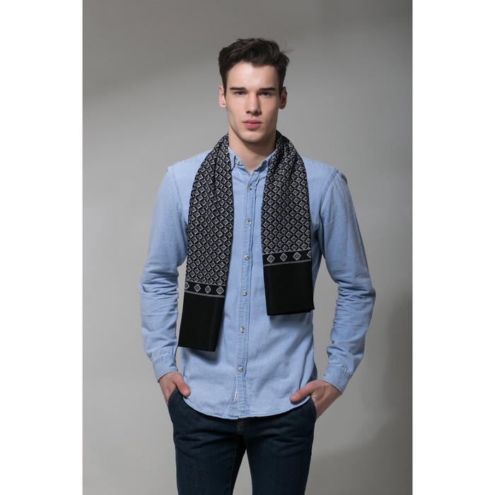 Палантин мужской Этель "Фабио", размер 25 х 130 см, цвет чёрный/серый