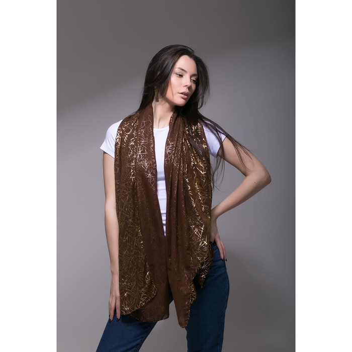 Палантин Этель "Золотая абстракция", размер 70 х 180 см, цвет коричневый/золото