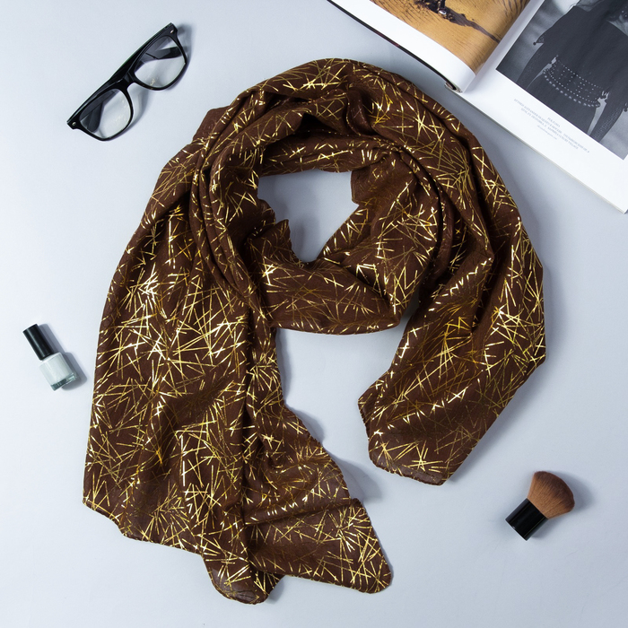 Палантин Этель "Золотая абстракция", размер 70 х 180 см, цвет коричневый/золото