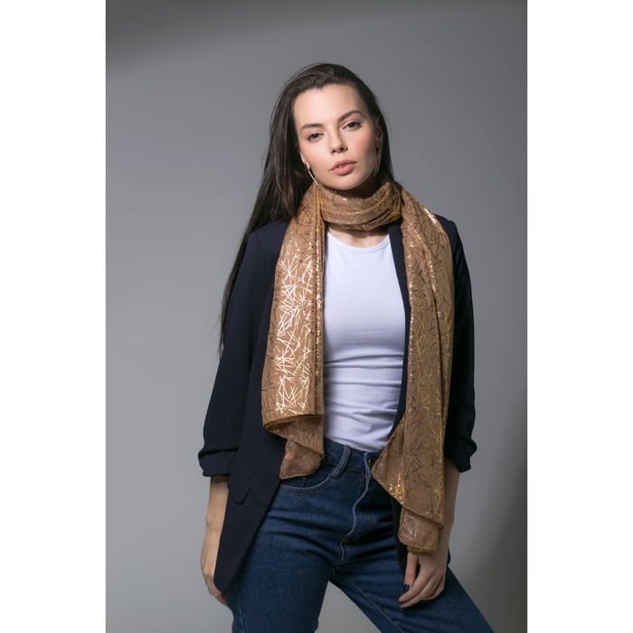 Палантин Этель "Золотая абстракция", размер 70 х 180 см, цвет бежевый/золото