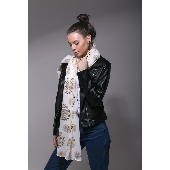 Палантин Этель "Золотой цветок", размер 70 х 180 см, цвет белый/золото