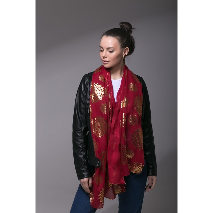 Палантин Этель "Золотой цветок", размер 70 х 180 см, цвет бордовый/золото