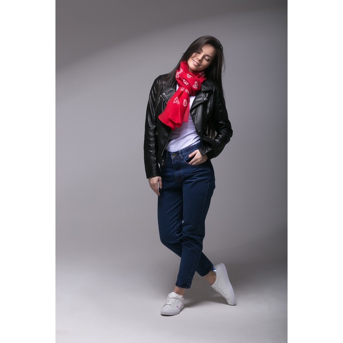 Палантин Этель "Сердечки", размер 70 х 180 см, вид 1, цвет красный/белый