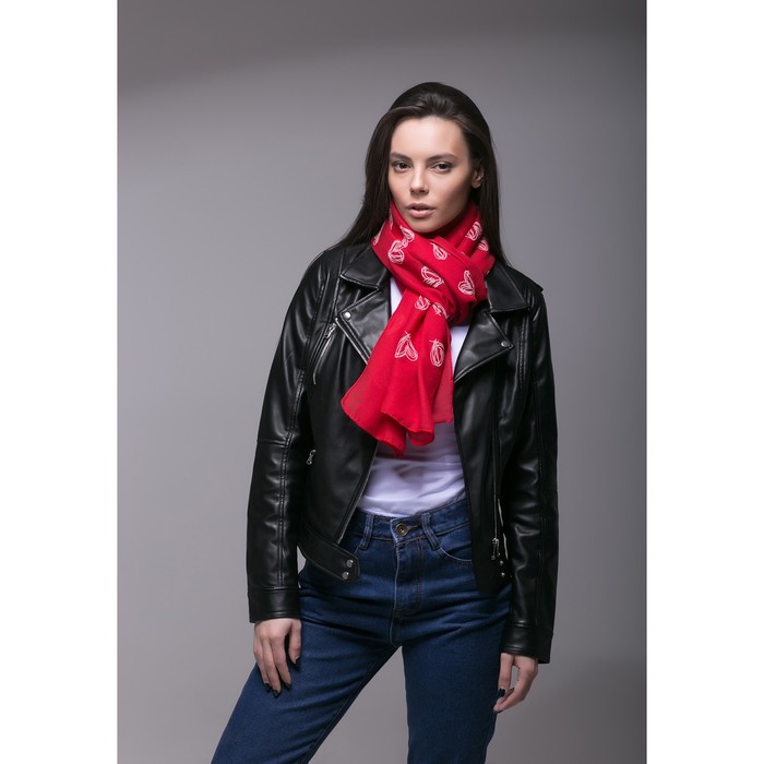 Палантин Этель "Сердечки", размер 70 х 180 см, вид 1, цвет красный/белый