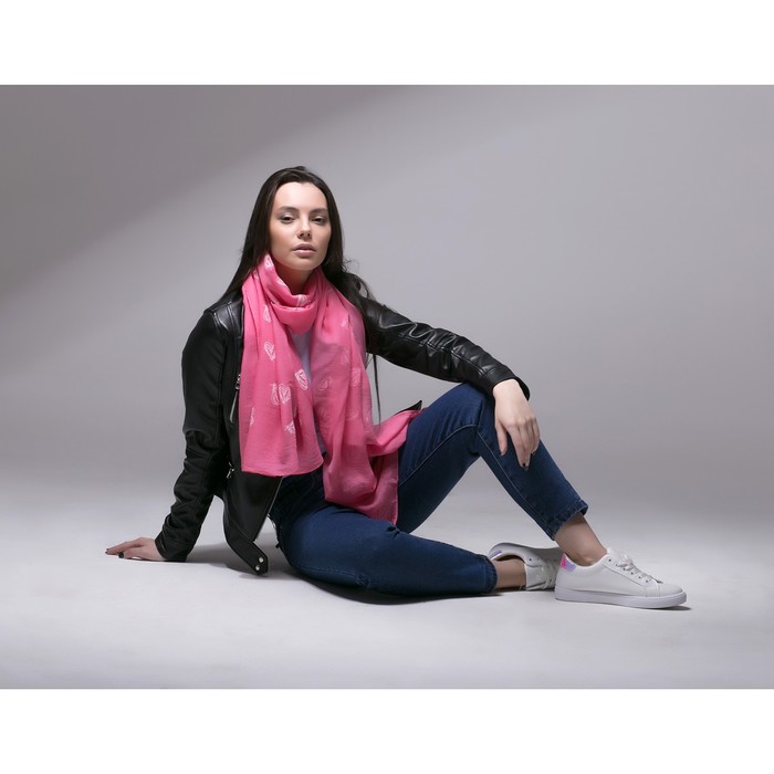 Палантин Этель "Сердечки", размер 70 х 180 см, вид 1, цвет розовый/белый