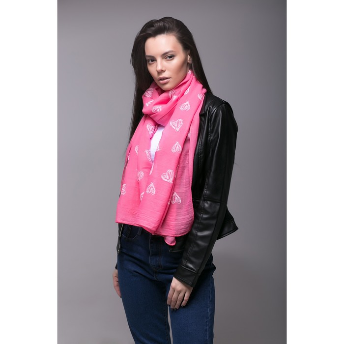 Палантин Этель "Сердечки", размер 70 х 180 см, вид 1, цвет розовый/белый