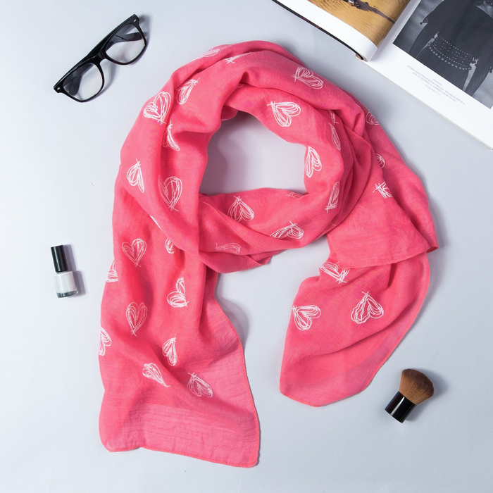 Палантин Этель "Сердечки", размер 70 х 180 см, вид 1, цвет розовый/белый