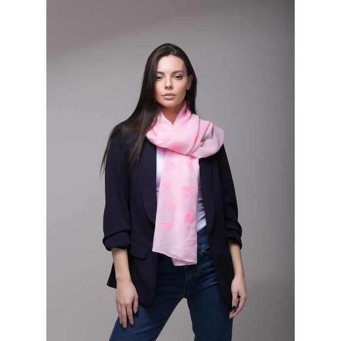 Палантин Этель "Сердечки", размер 70 х 180 см, вид 2, цвет светло-розовый/розовый