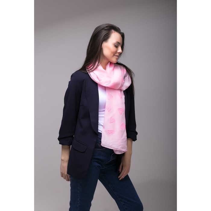 Палантин Этель "Сердечки", размер 70 х 180 см, вид 2, цвет светло-розовый/розовый