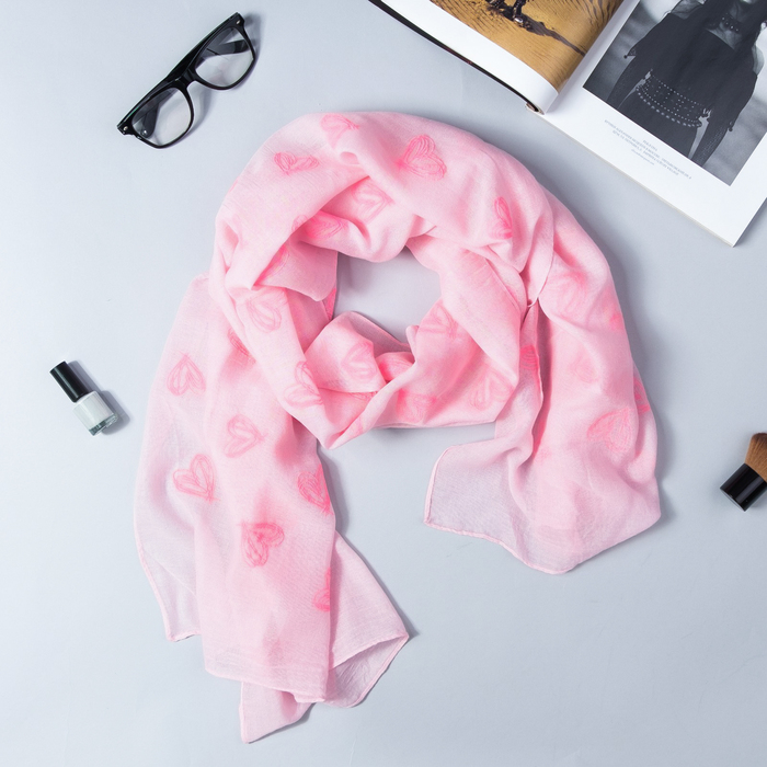 Палантин Этель "Сердечки", размер 70 х 180 см, вид 2, цвет светло-розовый/розовый