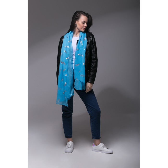 Палантин Этель "Воздушный", размер 70 х 180 см, цвет голубой/серебро