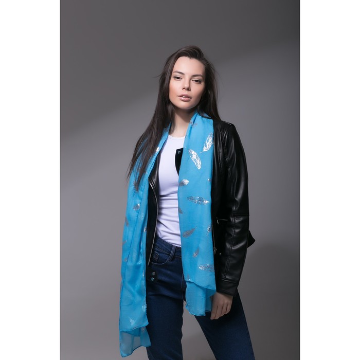 Палантин Этель "Воздушный", размер 70 х 180 см, цвет голубой/серебро