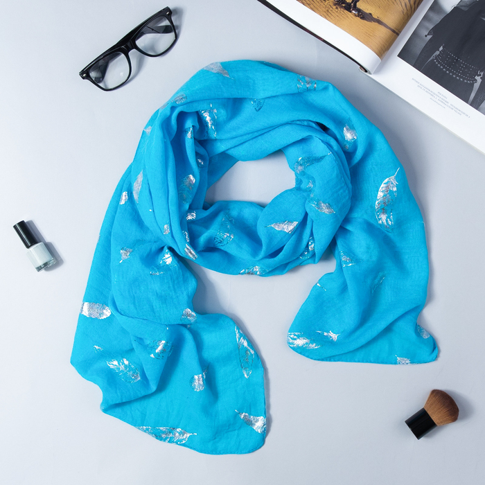 Палантин Этель "Воздушный", размер 70 х 180 см, цвет голубой/серебро