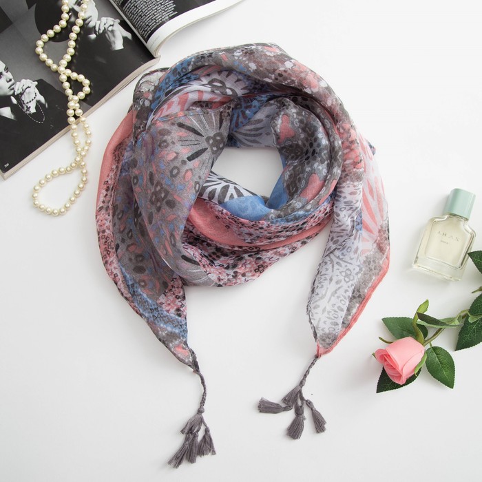 Платок с кистями Этель "София", размер 85*85 см, цвет голубой, вискоза