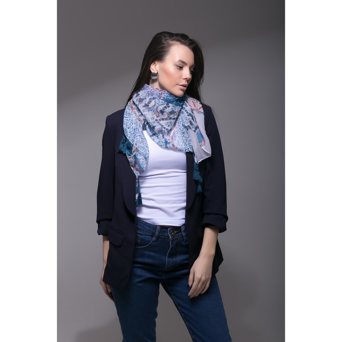 Платок с кистями Этель "София", размер 85*85 см, цвет бирюзовый, вискоза