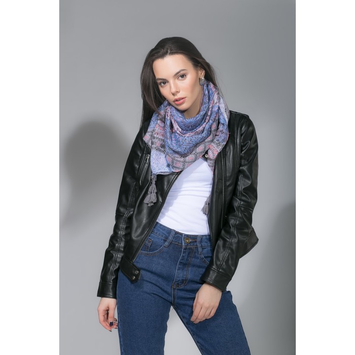 Платок с кистями Этель "София", размер 85*85 см, цвет синий, вискоза