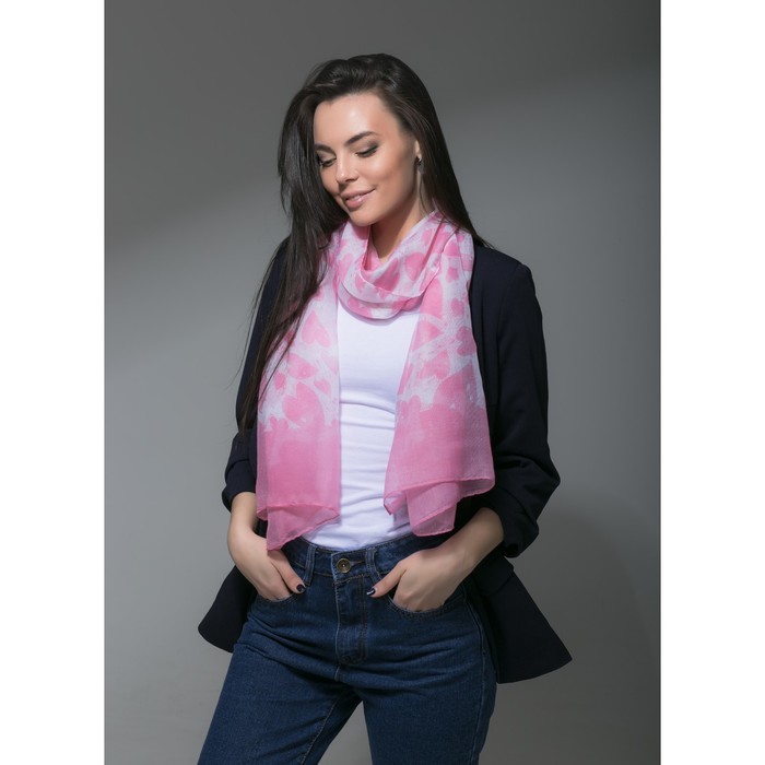 Палантин Этель "Сердце", размер 60 х 180 см, цвет розовый, вискоза