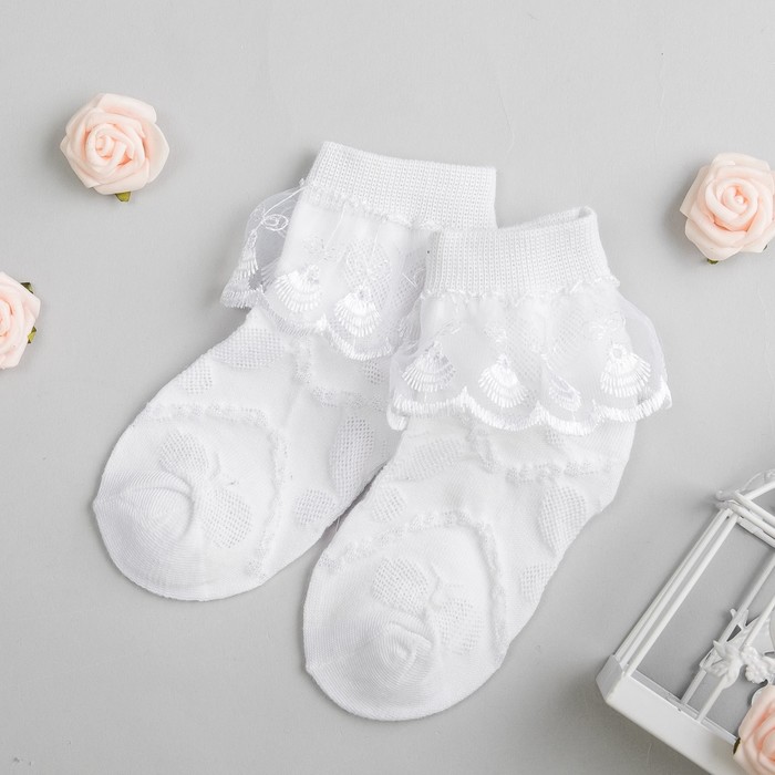 Носки праздничные с гипюром "Бабочки", размер 18 (3-4 года), цвет белый