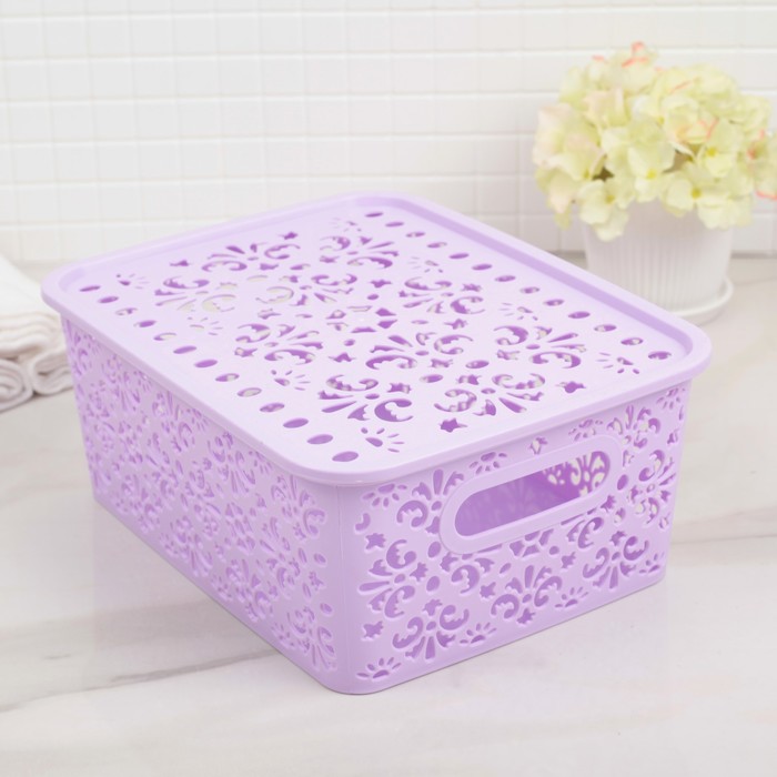 Контейнер для хранения с крышкой 25,5х20х10,5 см "Узор", цвет сиреневый