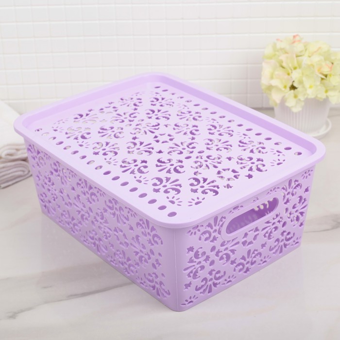 Контейнер для хранения с крышкой 31х23,5х12 см "Узор", цвет фиолетовый