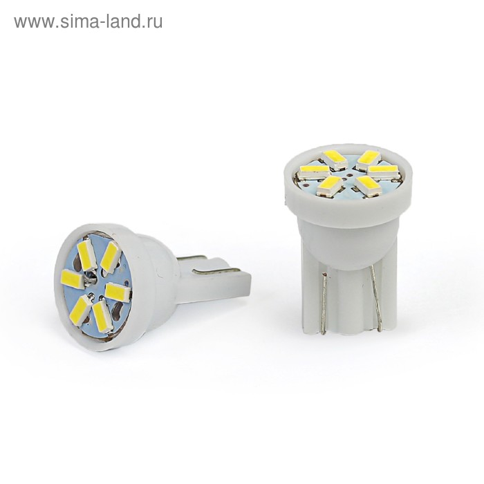 фото Лампа светодиодная ks, т10 (w2,1-9,5d), 12 в белая, 6 smd 1210 диодов малая б/цокольная ks-auto