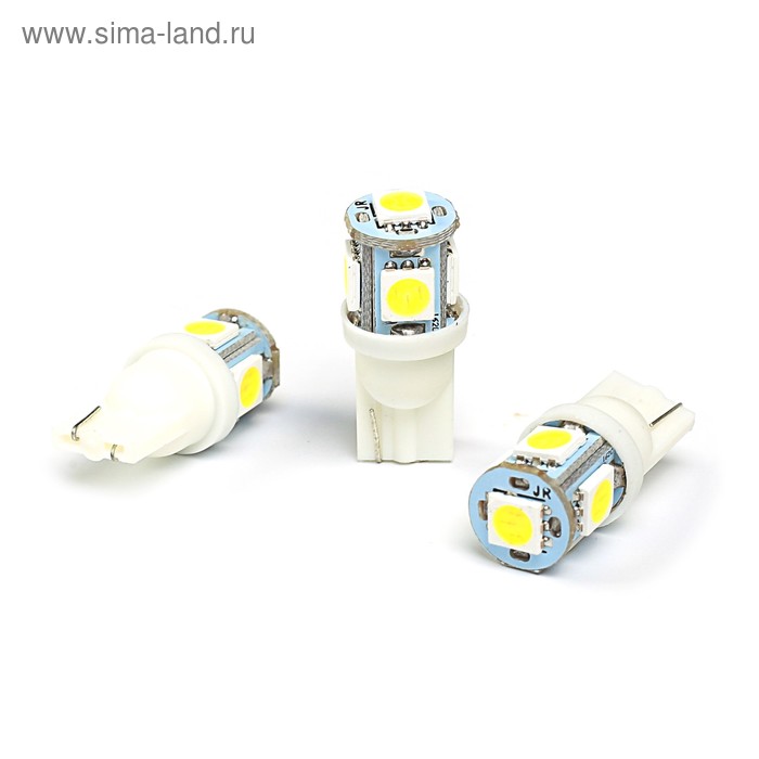 Лампа светодиодная KS, Т10, W2.1-9.5d, 12 В, белая, 5 SMD, б/цокольная лампа светодиодная т10 w2 1 9 5d белая 2 smd 5630 линза керамика 12в