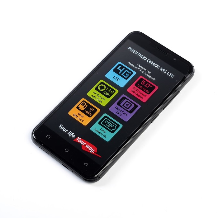 Смартфон Prestigio Grace M5 LTE, 5.0", 1.25ГГц, 1ГБ ОЗУ, 16ГБ, камера 13.0/2.0МР, 2400 мАч